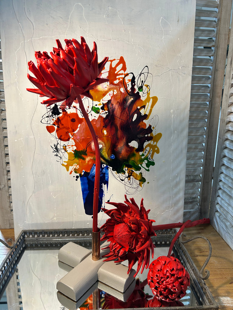 Forever Joy Artichoke Sculpture - Fiery Red Bud - large