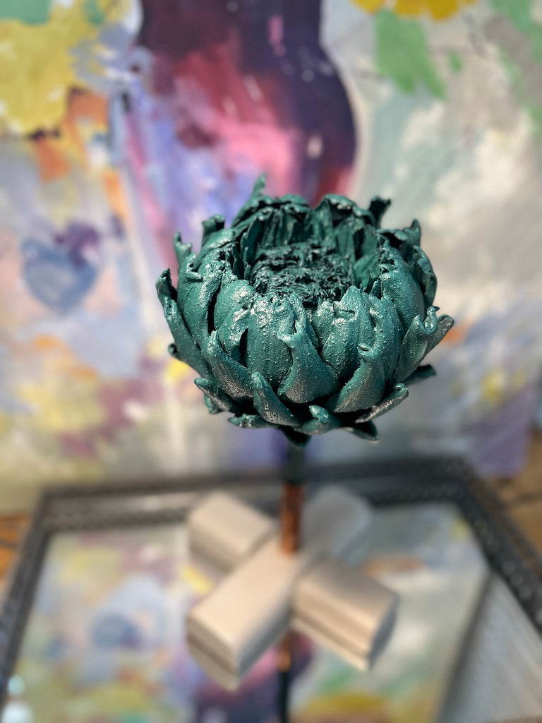 Forever Joy Artichoke Sculpture - Emerald Evergreen Bloom - large