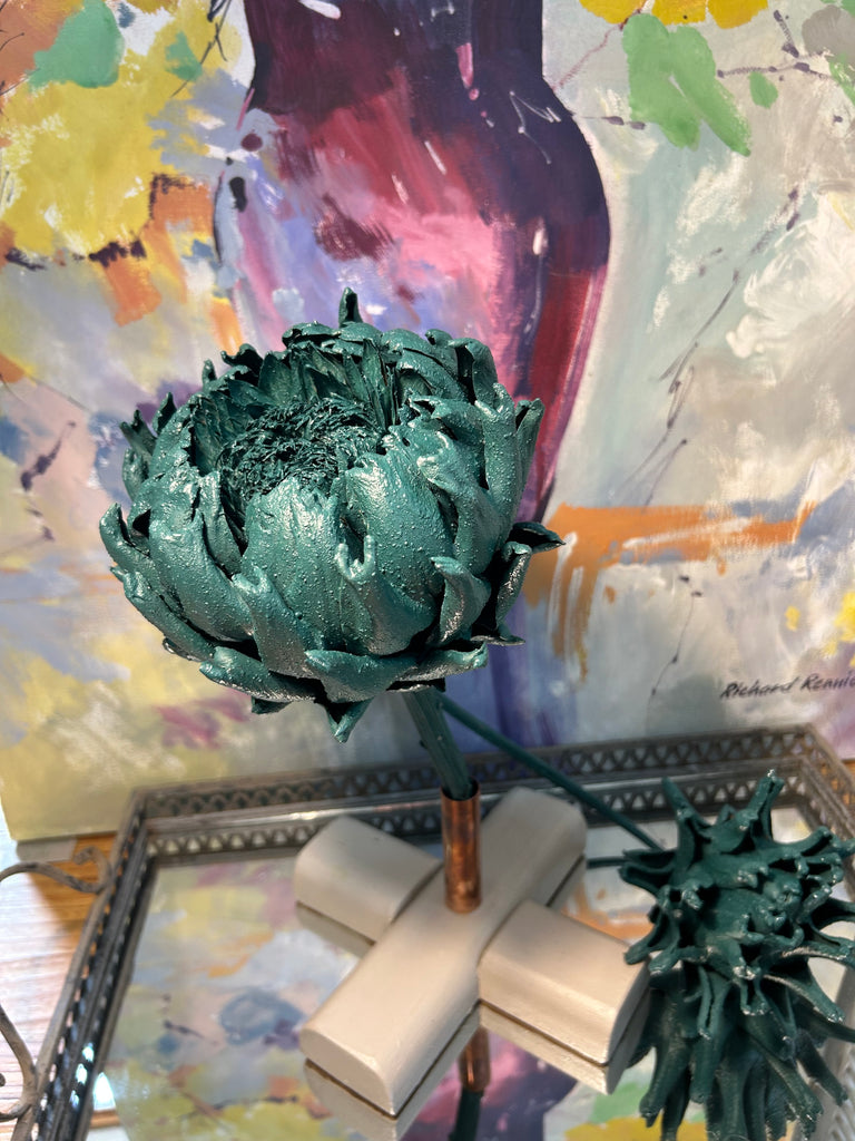 Forever Joy Artichoke Sculpture - Emerald Evergreen Bloom - large