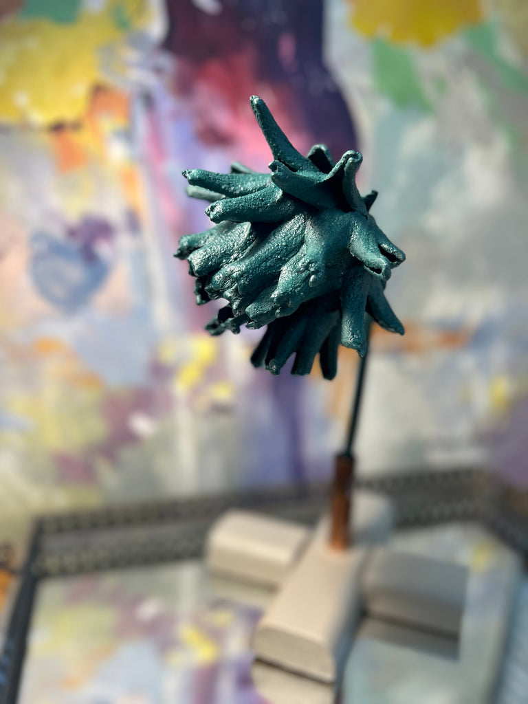 Forever Joy Artichoke Sculpture - Emerald Evergreen Bud - medium