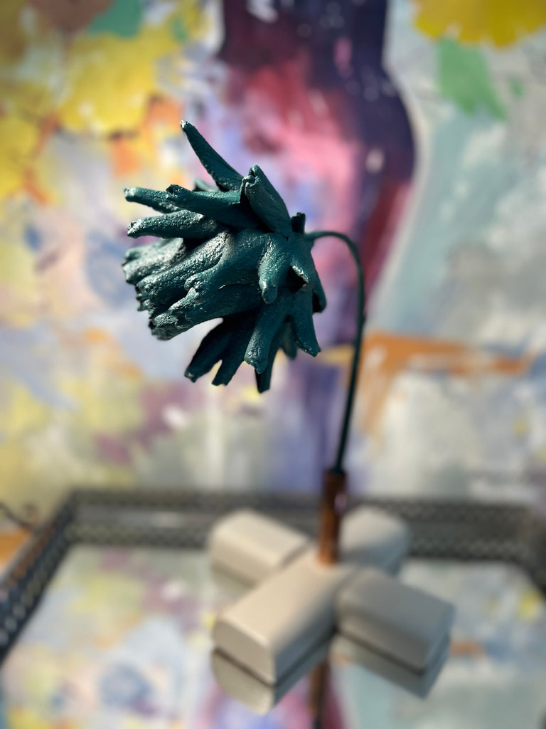 Forever Joy Artichoke Sculpture - Emerald Evergreen Bud - medium