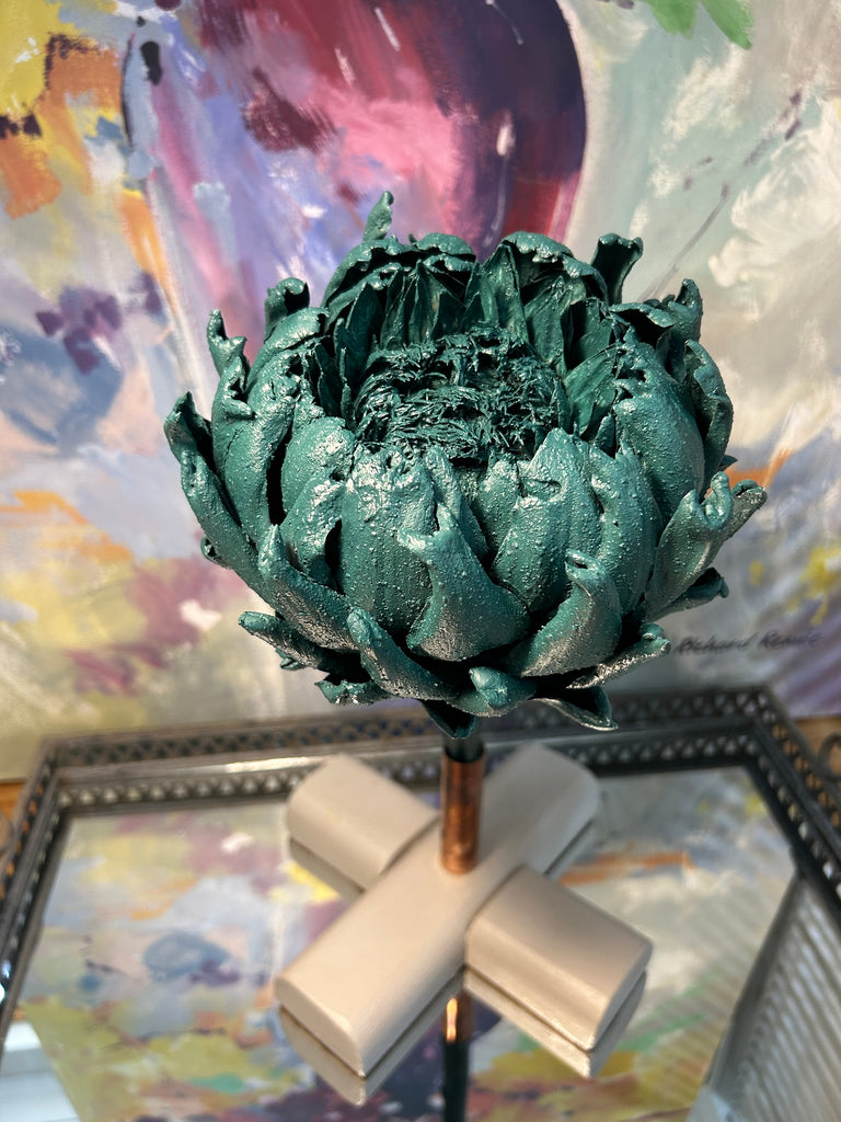 Forever Joy Artichoke Sculpture - Emerald Evergreen Bloom - large