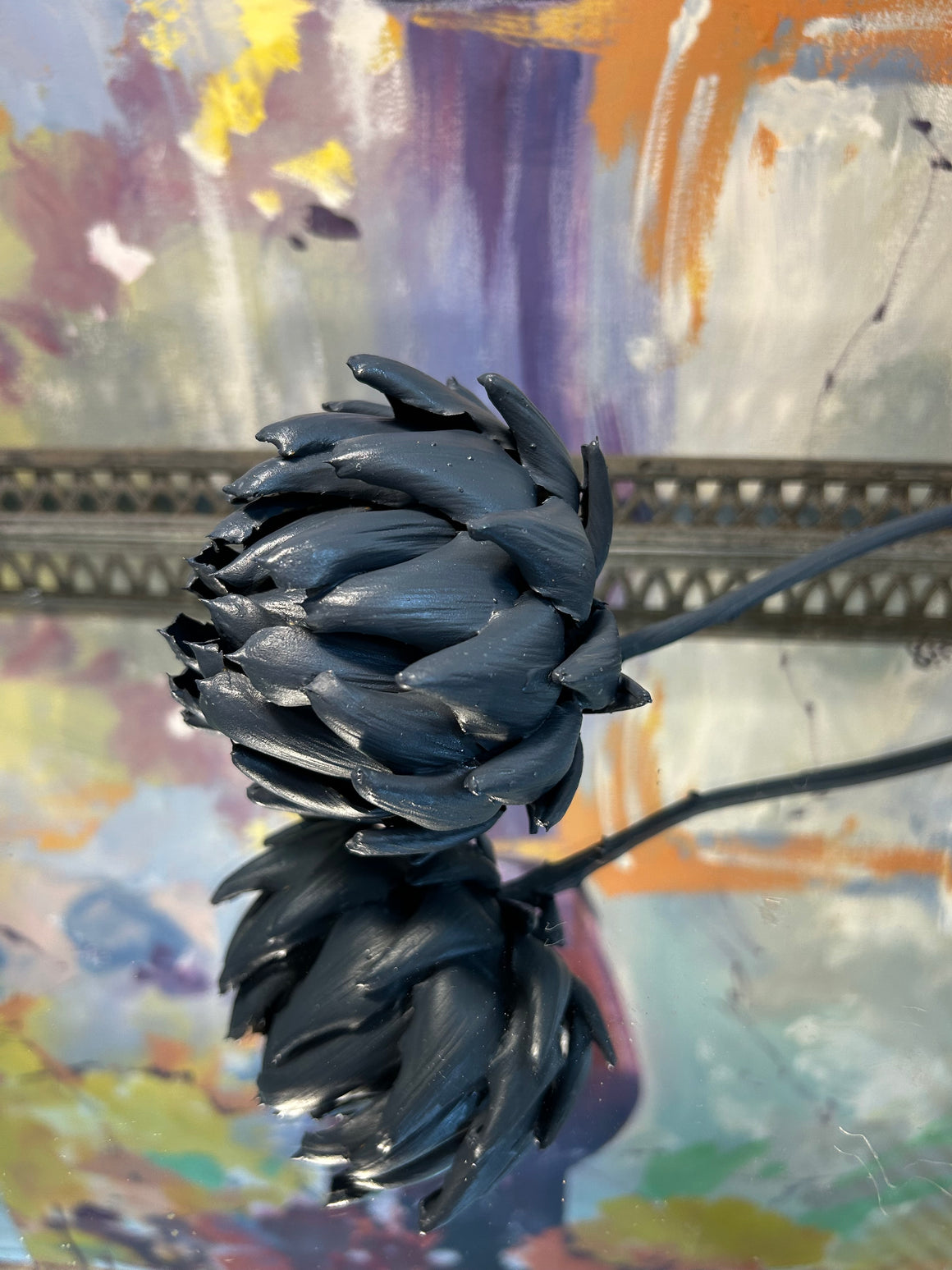 Forever Joy Artichoke Sculpture - Blue Bud - medium