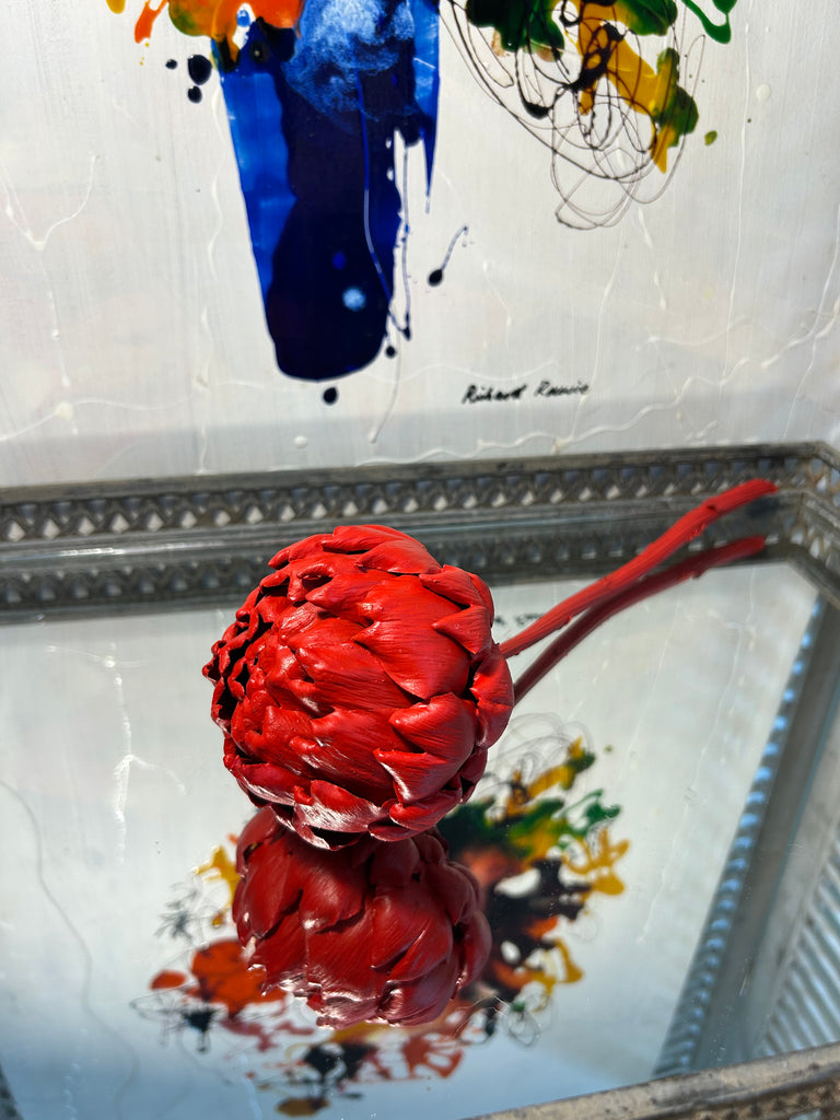 Forever Joy Artichoke Sculpture - Fiery Red Bud - medium