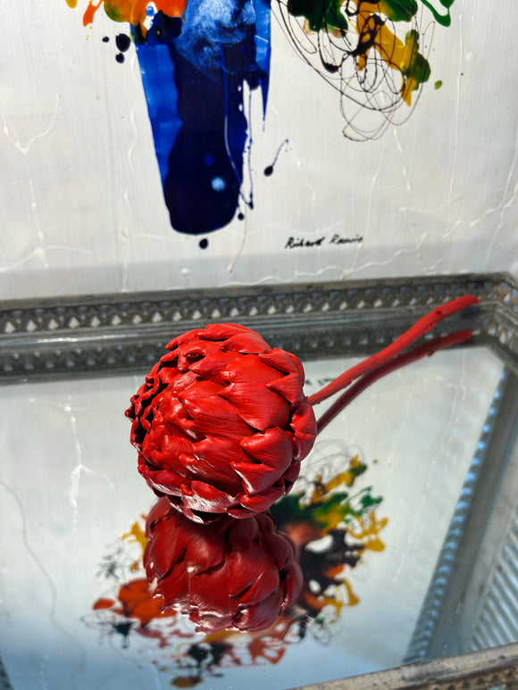 Forever Joy Artichoke Sculpture - Fiery Red Bud - medium