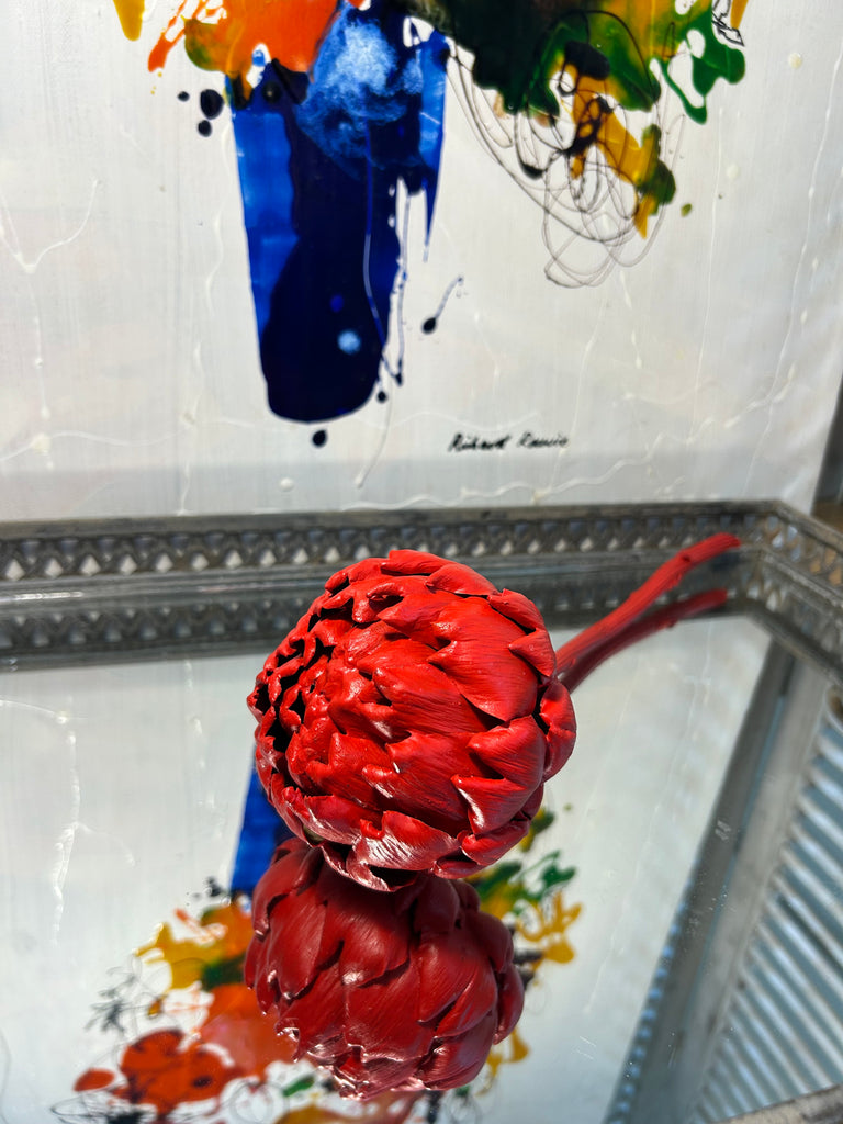 Forever Joy Artichoke Sculpture - Fiery Red Bud - medium