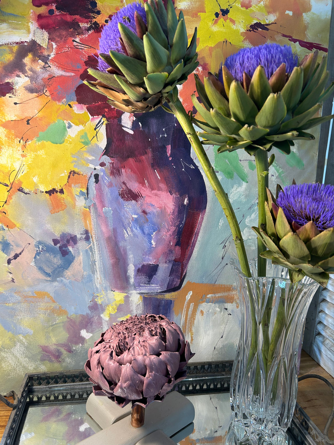 Forever Joy Artichoke Sculpture - Cosmos Lavender Bloom - large