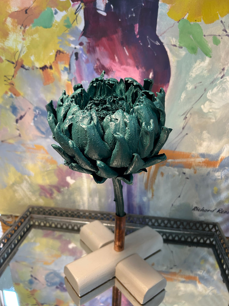 Forever Joy Artichoke Sculpture - Emerald Evergreen Bloom - large
