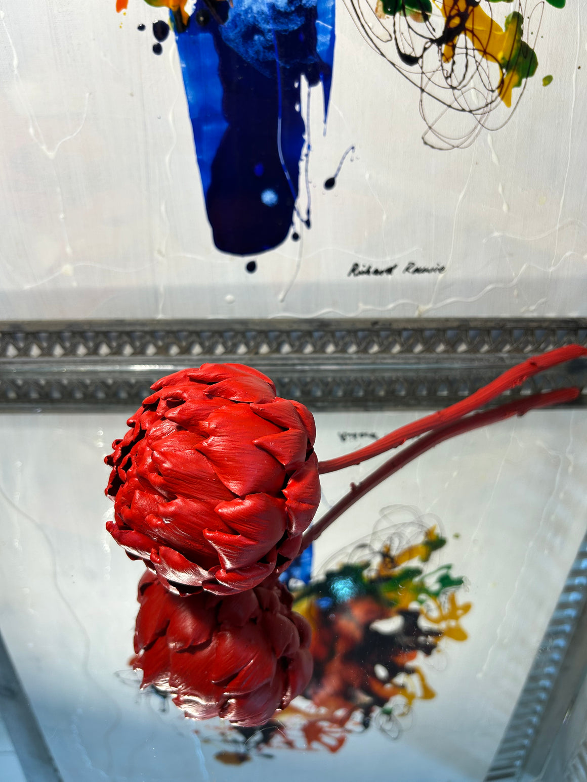 Forever Joy Artichoke Sculpture - Fiery Red Bud - medium