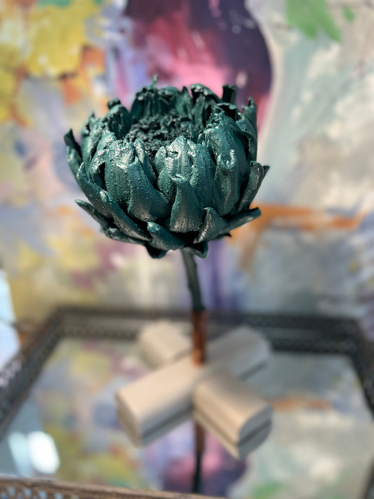 Forever Joy Artichoke Sculpture - Emerald Evergreen Bloom - large