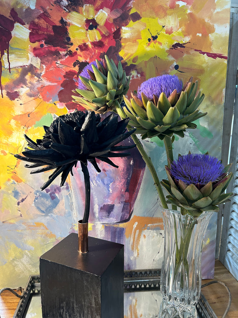 Forever Joy Artichoke Sculpture - Black Bloom - large