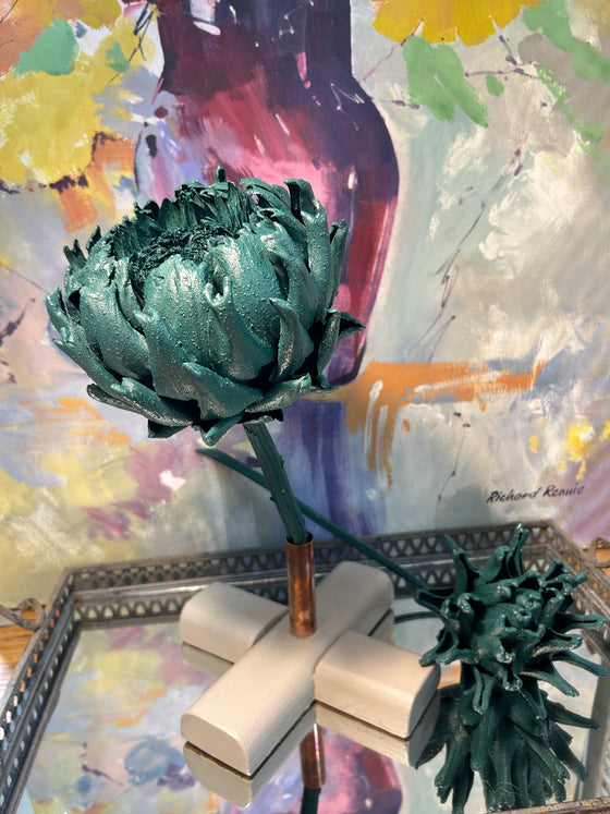 Forever Joy Artichoke Sculpture - Emerald Evergreen Bloom - large