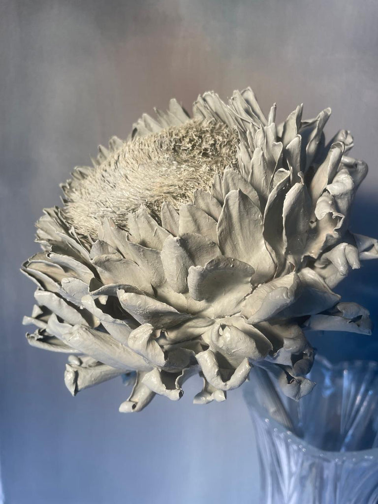 Forever Joy Artichoke Sculpture – Duck Egg Bloom in Natural Base