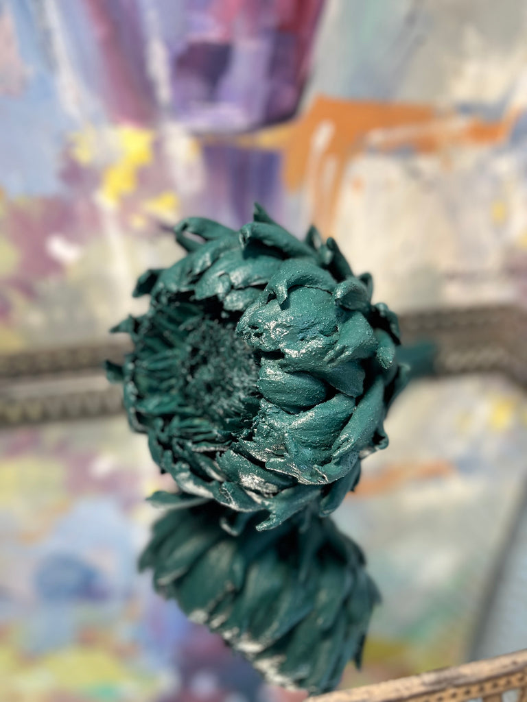 Forever Joy Artichoke Sculpture - Emerald Evergreen Bloom - large