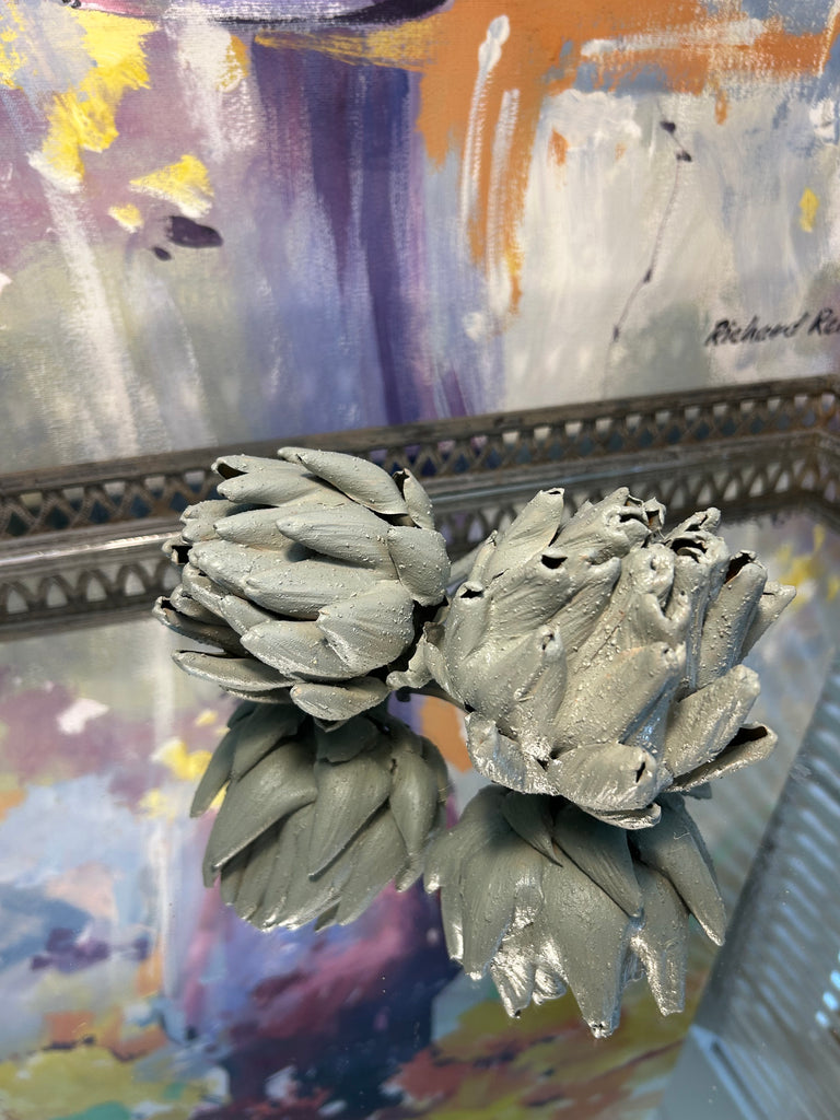 Forever Joy Artichoke Sculpture - Duck Egg Textured Buds - small. Set of 2