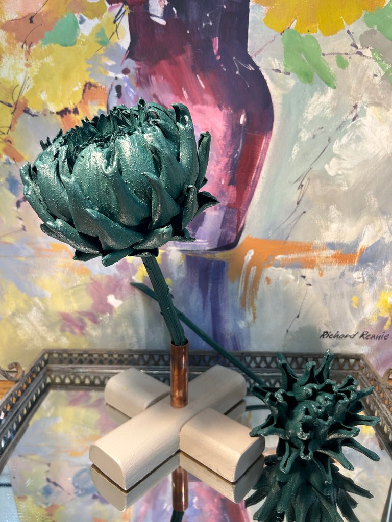 Forever Joy Artichoke Sculpture - Emerald Evergreen Bloom - large
