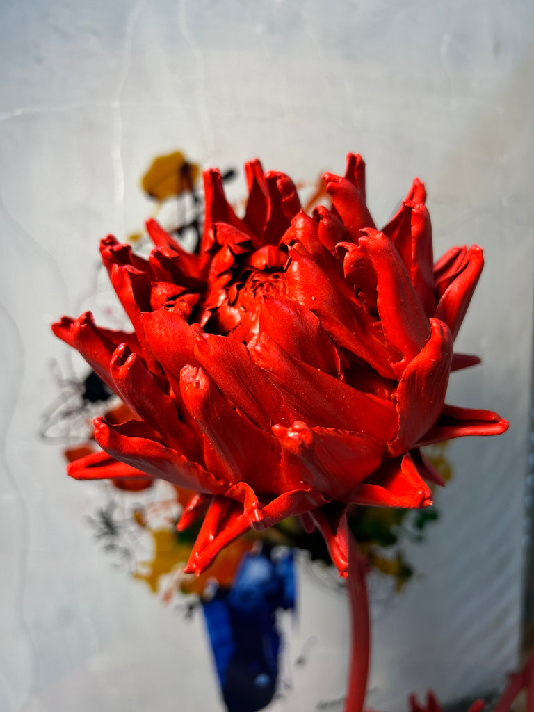 Forever Joy Artichoke Sculpture - Fiery Red Bud - large