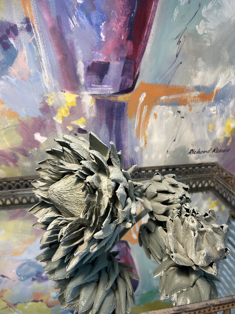 Forever Joy Artichoke Sculpture - Duck Egg Textured Buds - small. Set of 2