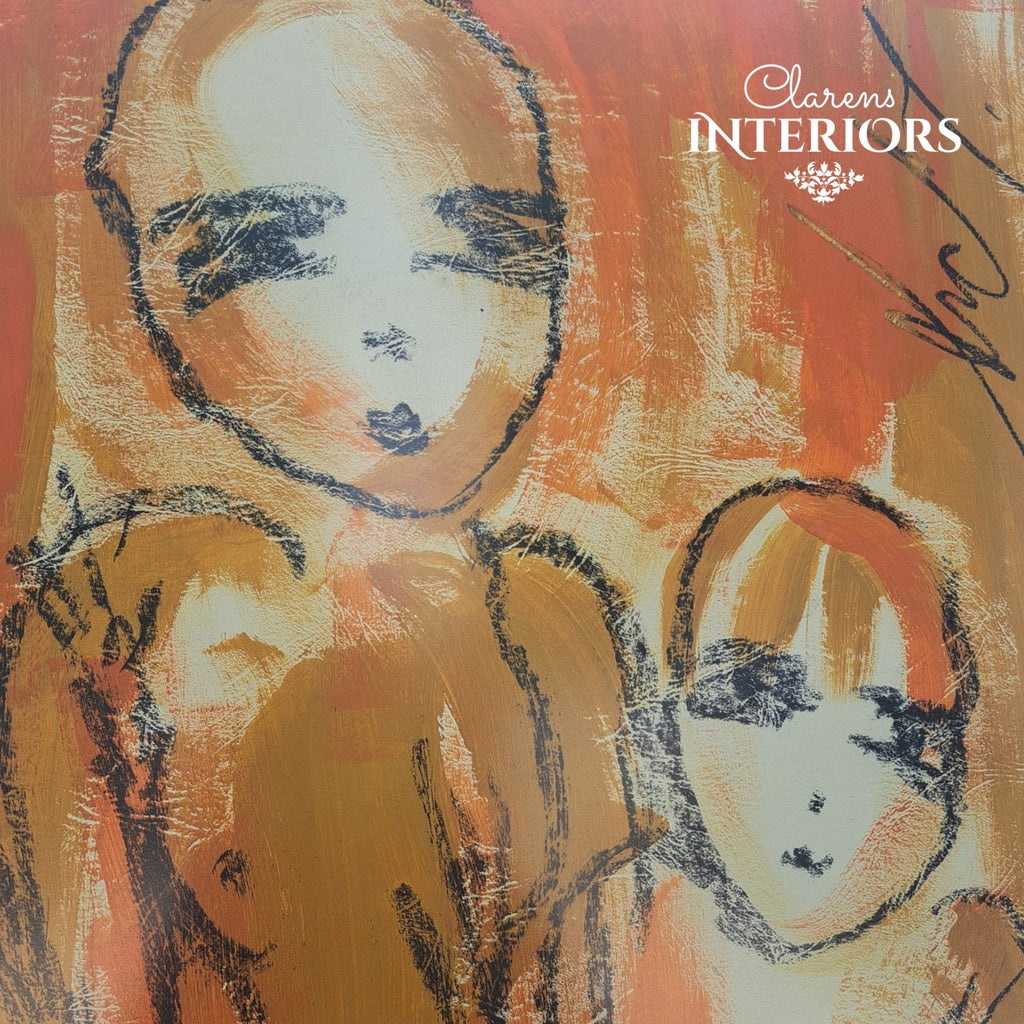 Original Art - Andy Galloway Orange Mother & Daughter in wheat field