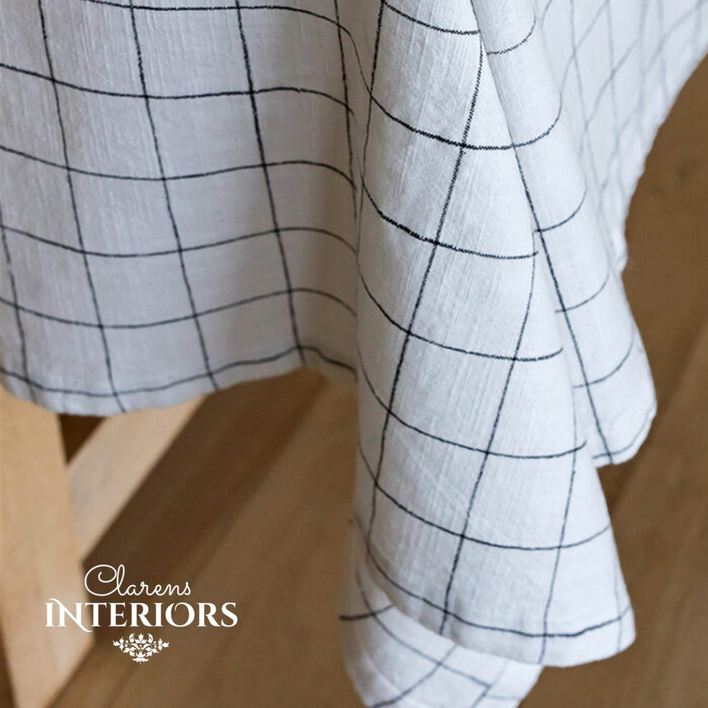 Oxford Grid Table Cloth - Cream