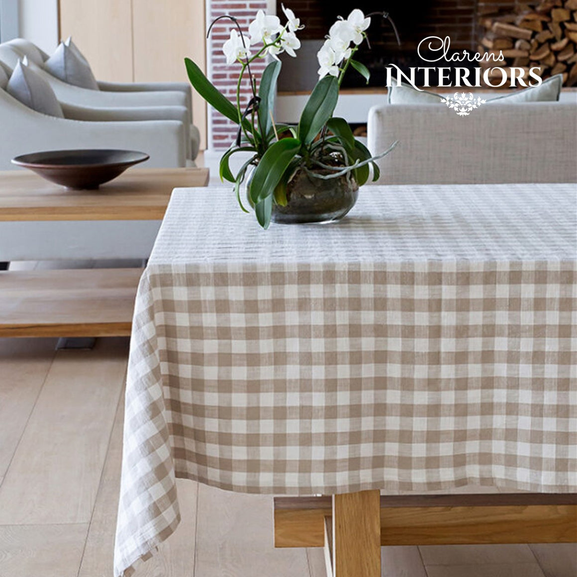 Oxford Check Table Cloth - Beige