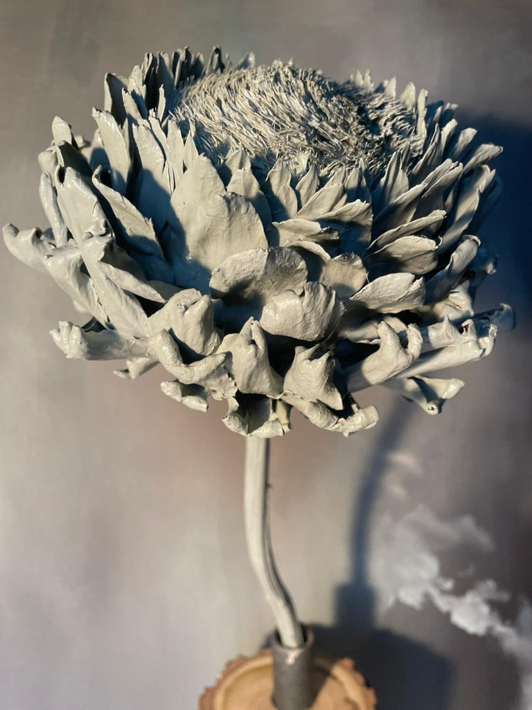 Forever Joy Artichoke Sculpture – Duck Egg Bloom in Natural Base