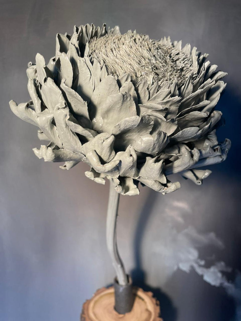Forever Joy Artichoke Sculpture – Duck Egg Bloom in Natural Base