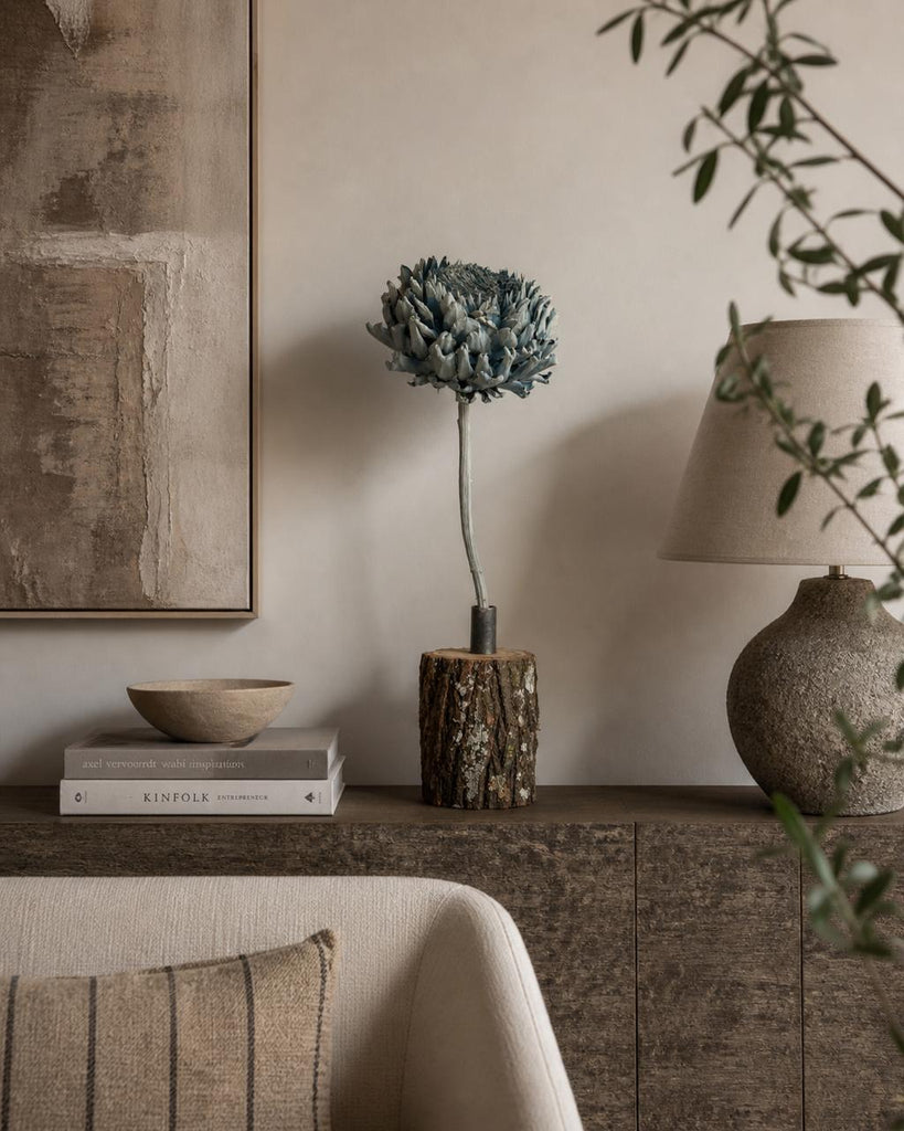 Forever Joy Artichoke Sculpture – Duck Egg Bloom in Natural Base