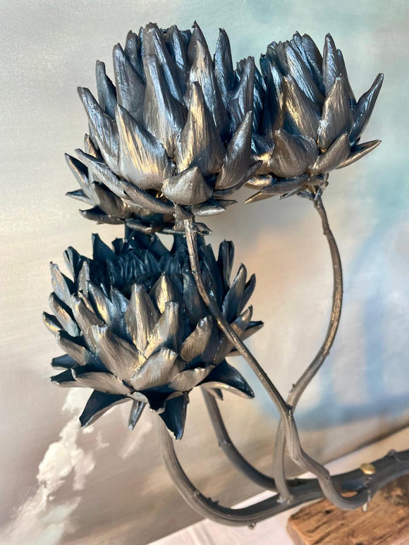 Forever Joy Artichoke Sculpture - Four stem focus piece - Black Tide