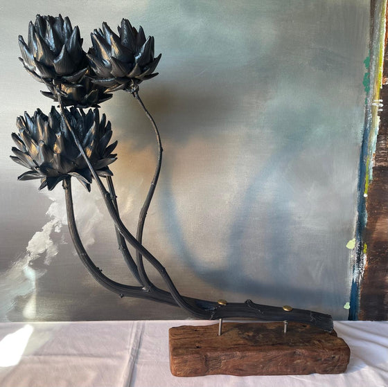 Forever Joy Artichoke Sculpture - Four stem focus piece - Black Tide