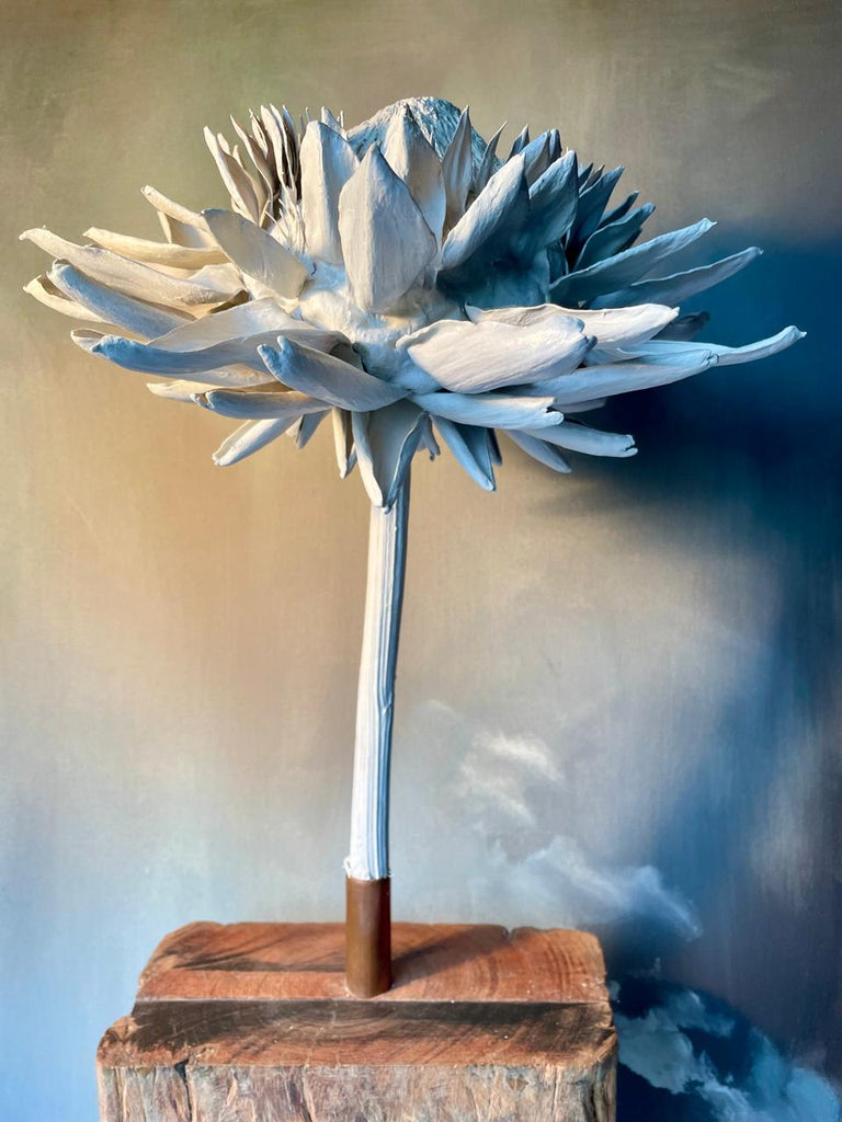 Forever Joy Artichoke Sculpture - White mounted in copper on Sleeper base