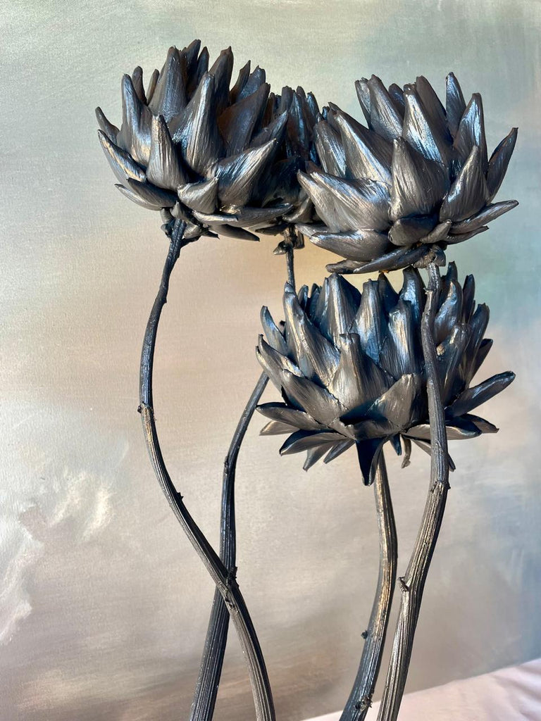 Forever Joy Artichoke Sculpture - Four stem focus piece - Black Tide