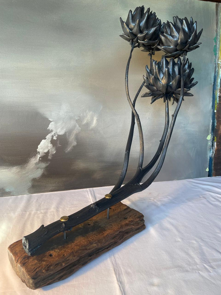 Forever Joy Artichoke Sculpture - Four stem focus piece - Black Tide