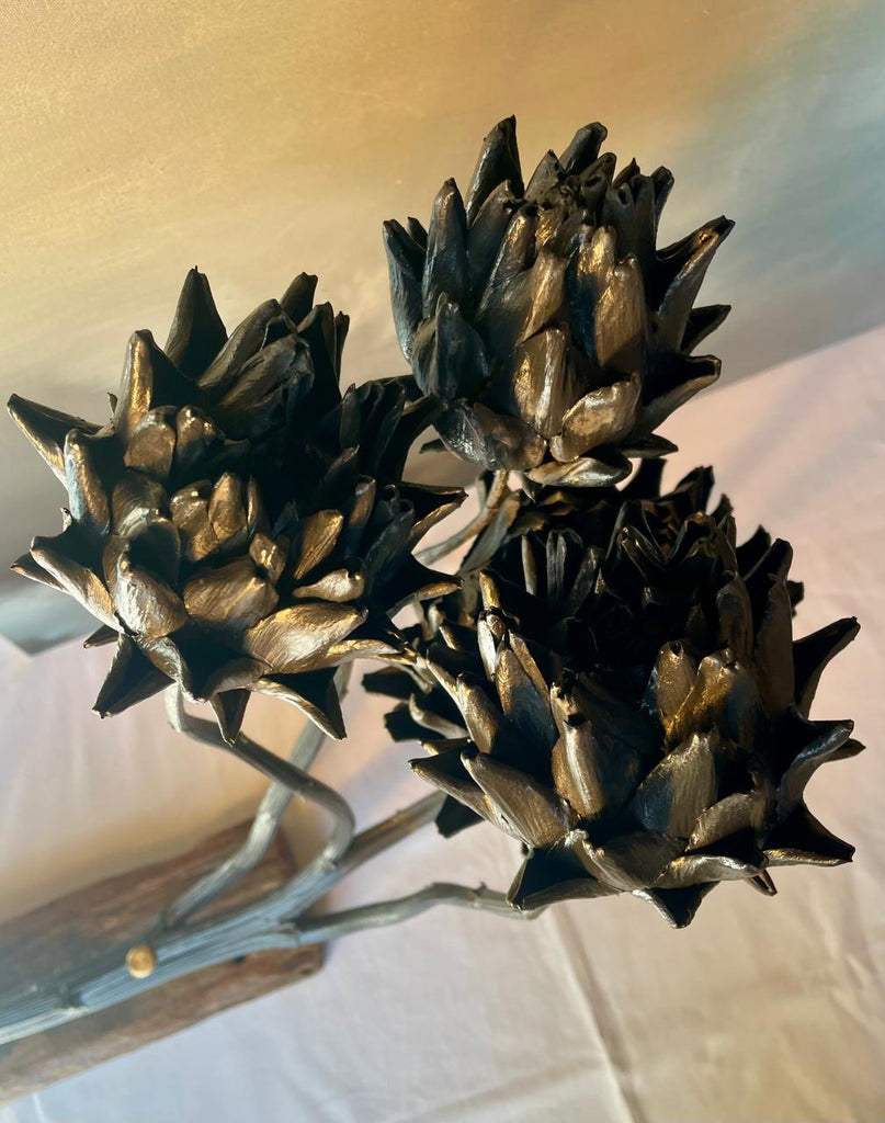 Forever Joy Artichoke Sculpture - Four stem focus piece - Black Tide