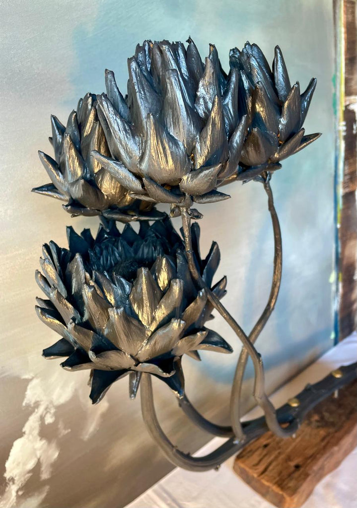 Forever Joy Artichoke Sculpture - Four stem focus piece - Black Tide