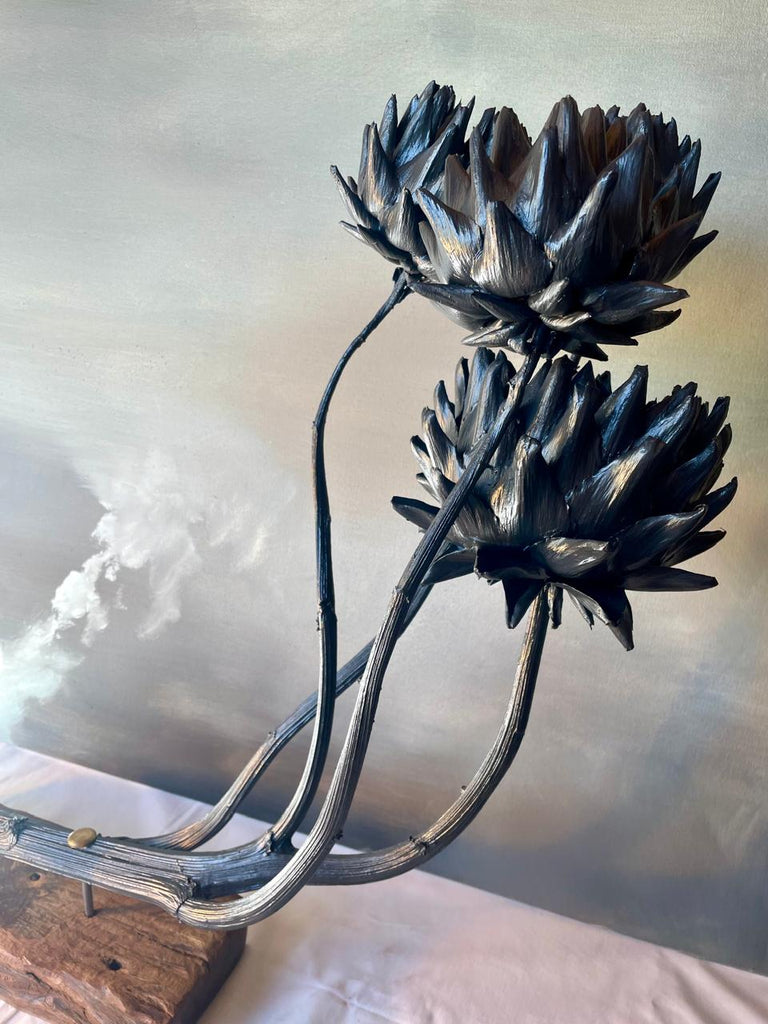 Forever Joy Artichoke Sculpture - Four stem focus piece - Black Tide