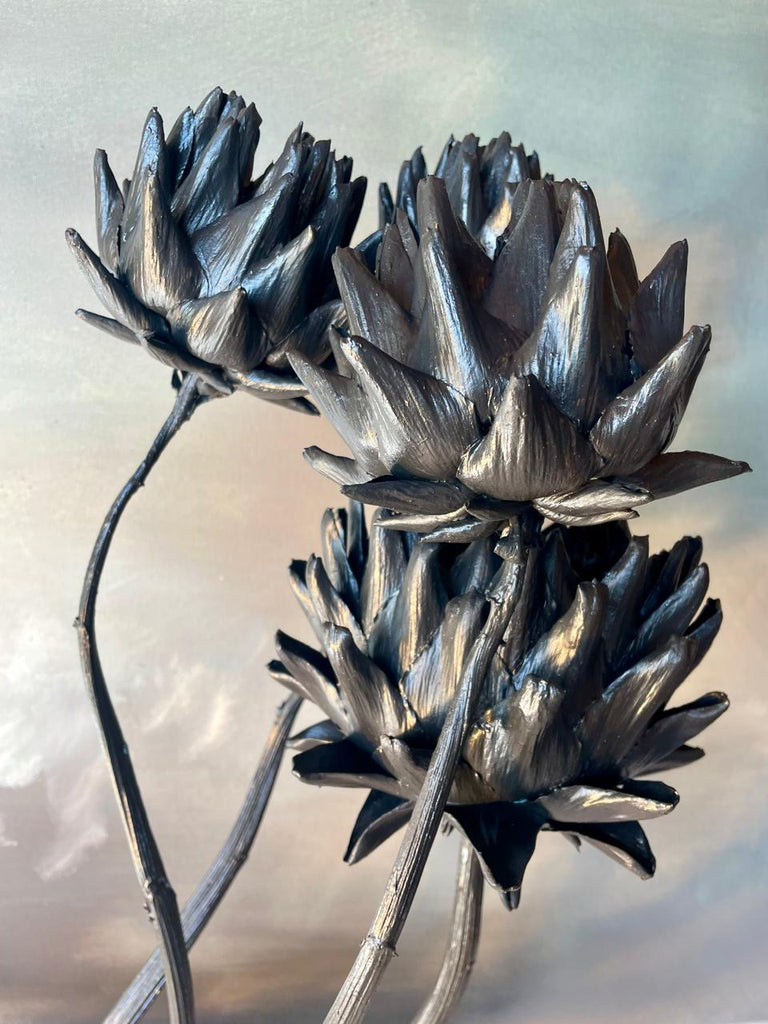 Forever Joy Artichoke Sculpture - Four stem focus piece - Black Tide