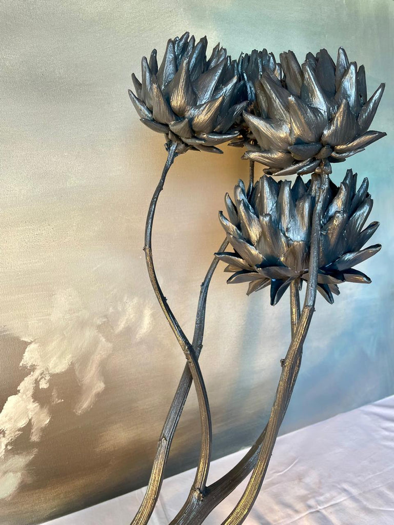Forever Joy Artichoke Sculpture - Four stem focus piece - Black Tide