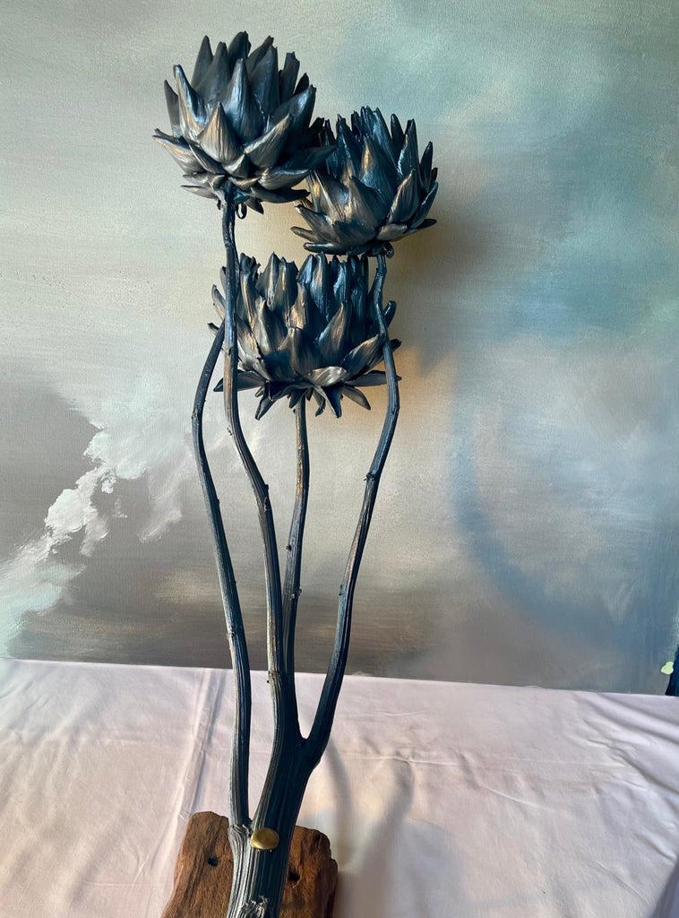 Forever Joy Artichoke Sculpture - Four stem focus piece - Black Tide