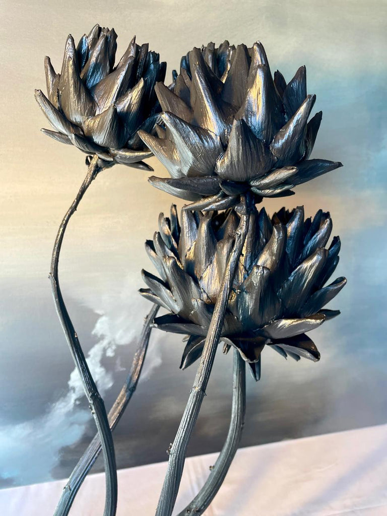Forever Joy Artichoke Sculpture - Four stem focus piece - Black Tide
