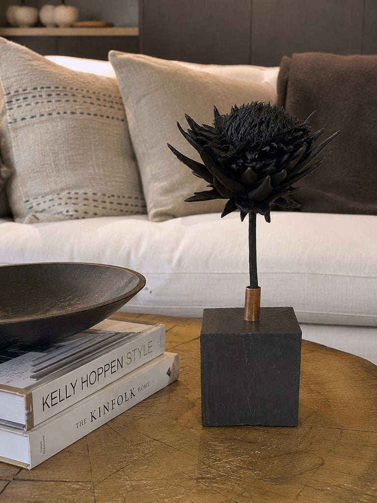 Forever Joy Artichoke Sculpture, Arden - Iconic Black Bloom with Copper