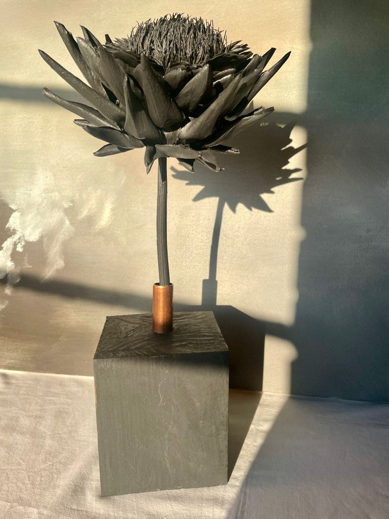 Forever Joy Artichoke Sculpture, Arden - Iconic Black Bloom with Copper