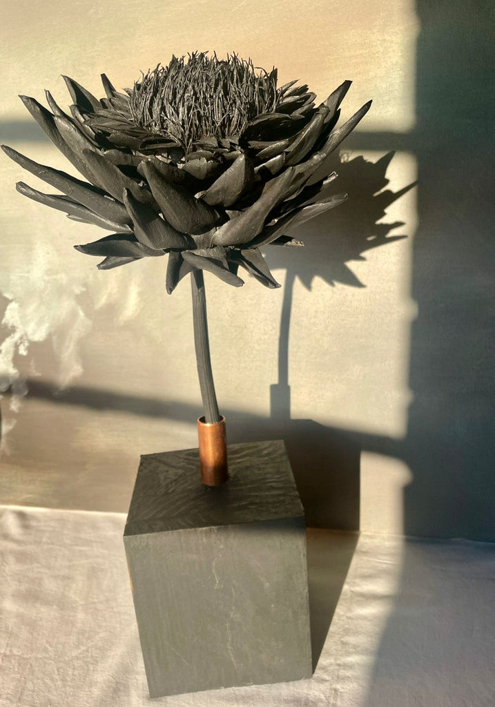 Forever Joy Artichoke Sculpture, Arden - Iconic Black Bloom with Copper