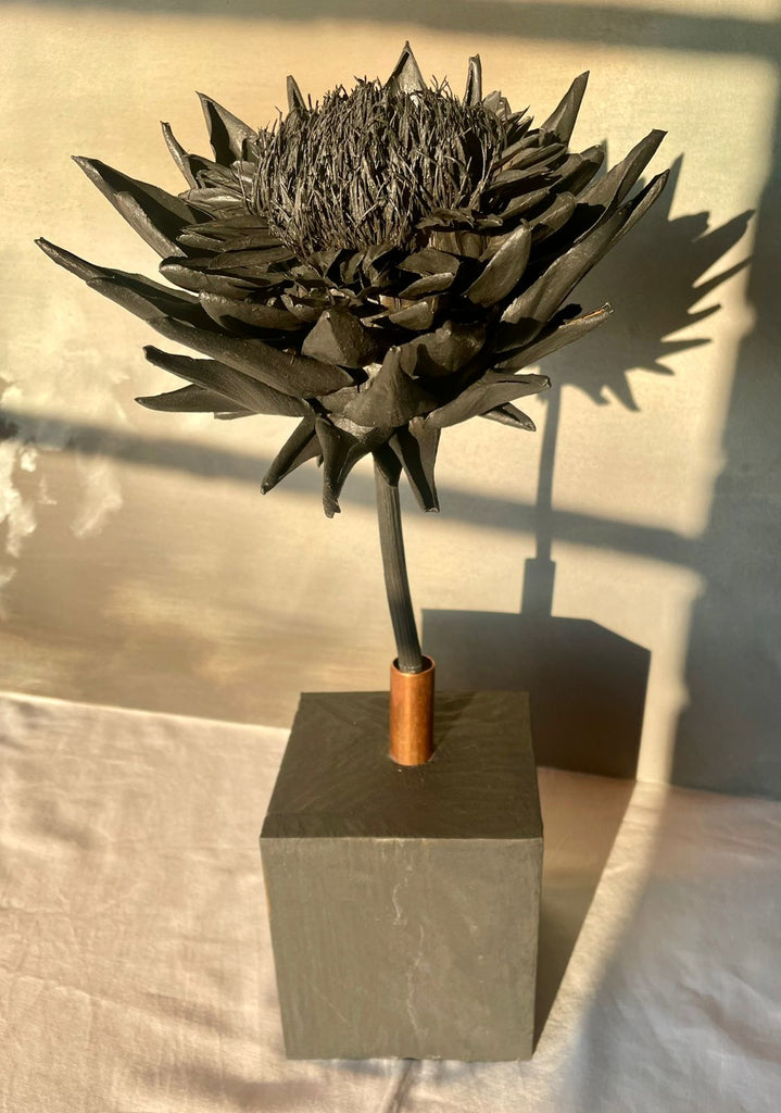 Forever Joy Artichoke Sculpture, Arden - Iconic Black Bloom with Copper