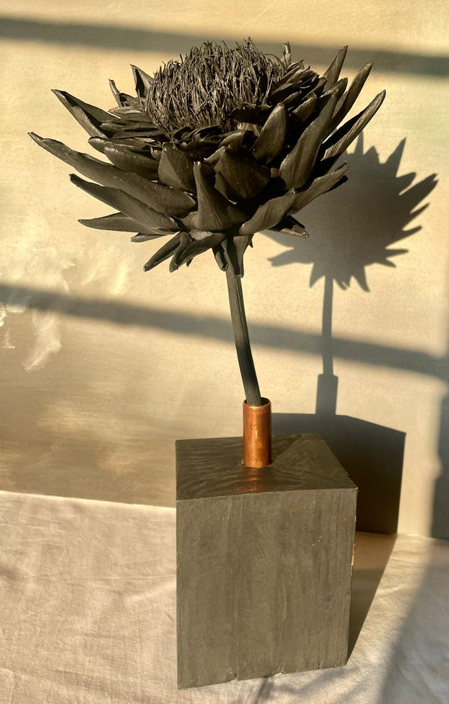 Forever Joy Artichoke Sculpture, Arden - Iconic Black Bloom with Copper