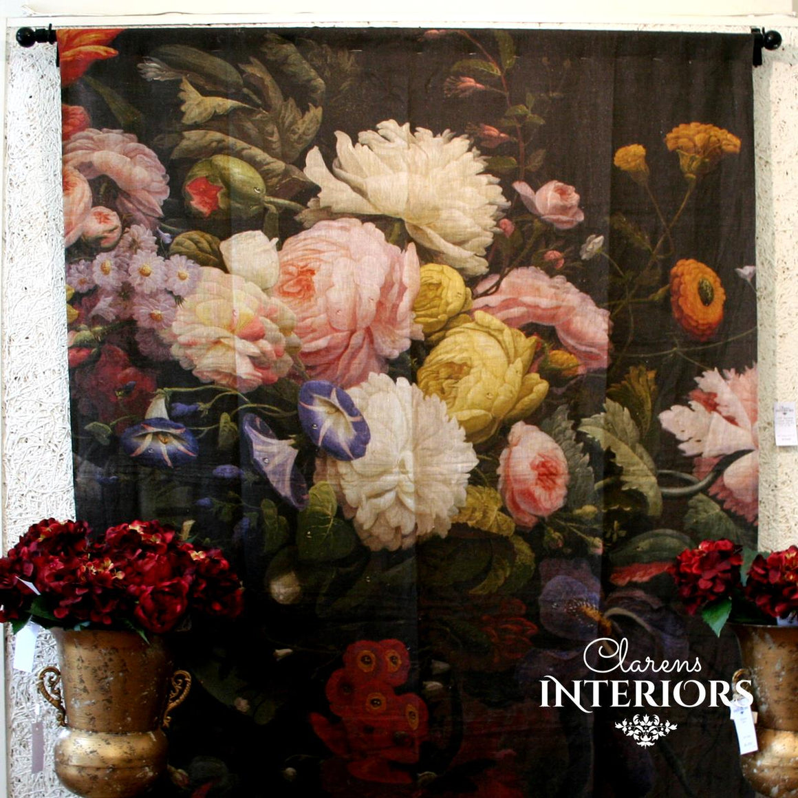Flowers and Urn pure linen panel