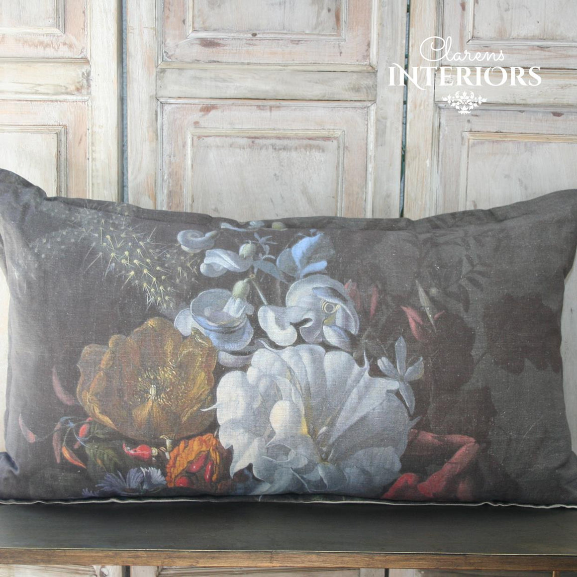 Soft floral print, Blue Cactus, on pure linen.   Feather inner included.   Dimensions: 55 x 95cm  Manufactured in South Africa