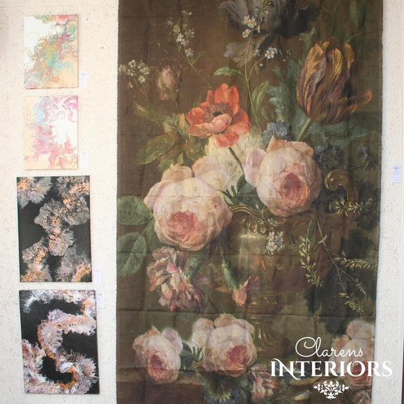 This Chateau flowers linen panel has an old world charm that will make you feel part of another world.   Dimensions: 1.5m wide x 2.5m tall.