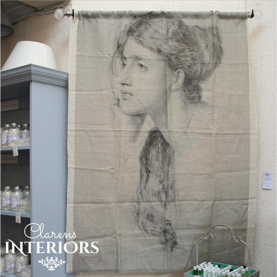 This dreamy linen panel has an old world charm that will make you feel part of another world.   Dimensions: 1m wide x 1.5m tall.