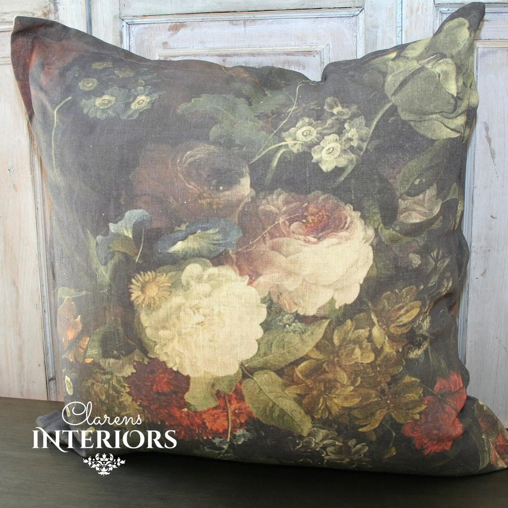 Soft floral print on pure linen.   Feather inner included.   Dimensions: 60 x 60cm  Manufactured in South Africa
